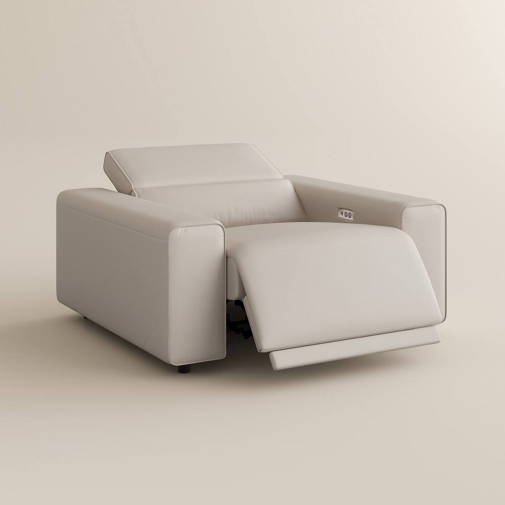 Alt View 9. POVISON - 48" Modern Power Reclining Sofa with Adjustable Headrest, Electric Couch ReclinerUSB/USB-C Charging Port,Black - Beige Sustainable Leather.