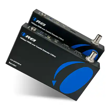 The text on the image is: "18Gbps HDMI over Coaxial Extender (100m) Sender CO-UHD330-K."
Corrected and grouped text: "18Gbps HDMI over Coaxial Extender (100m) Sender CO-UHD330-K."