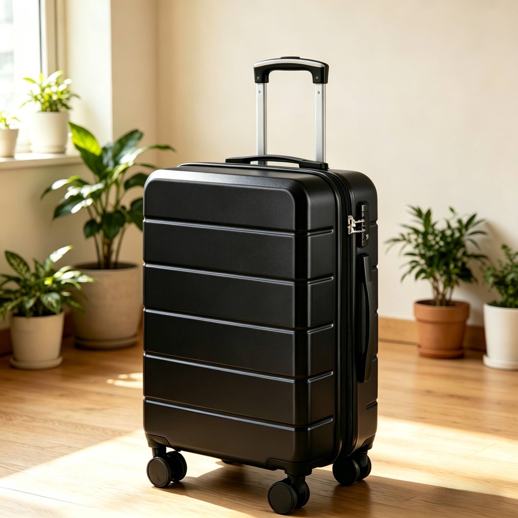 Angle. LUGGEX - LUGGEX 20" Carry On Luggage Airline Approved Hardside Expandable Suitcase with Spinner Wheels and TSA Lock - Lite-YY - Black.