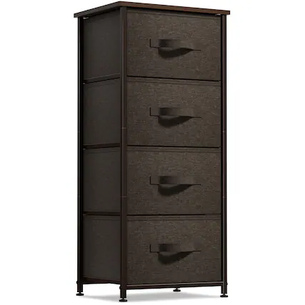 Front. Sorbus - Sorbus Nightstand with 4 Drawers, Bedside Furniture & Night Stand Dresser with Steel Frame, Wood Top, Fabric Bins - Brown.