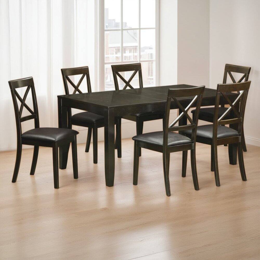 Alt View 1. FurniFact - Elegant Dining Table Set for 6 with Leaf Extension and 6 Chairs - Cappuccino.