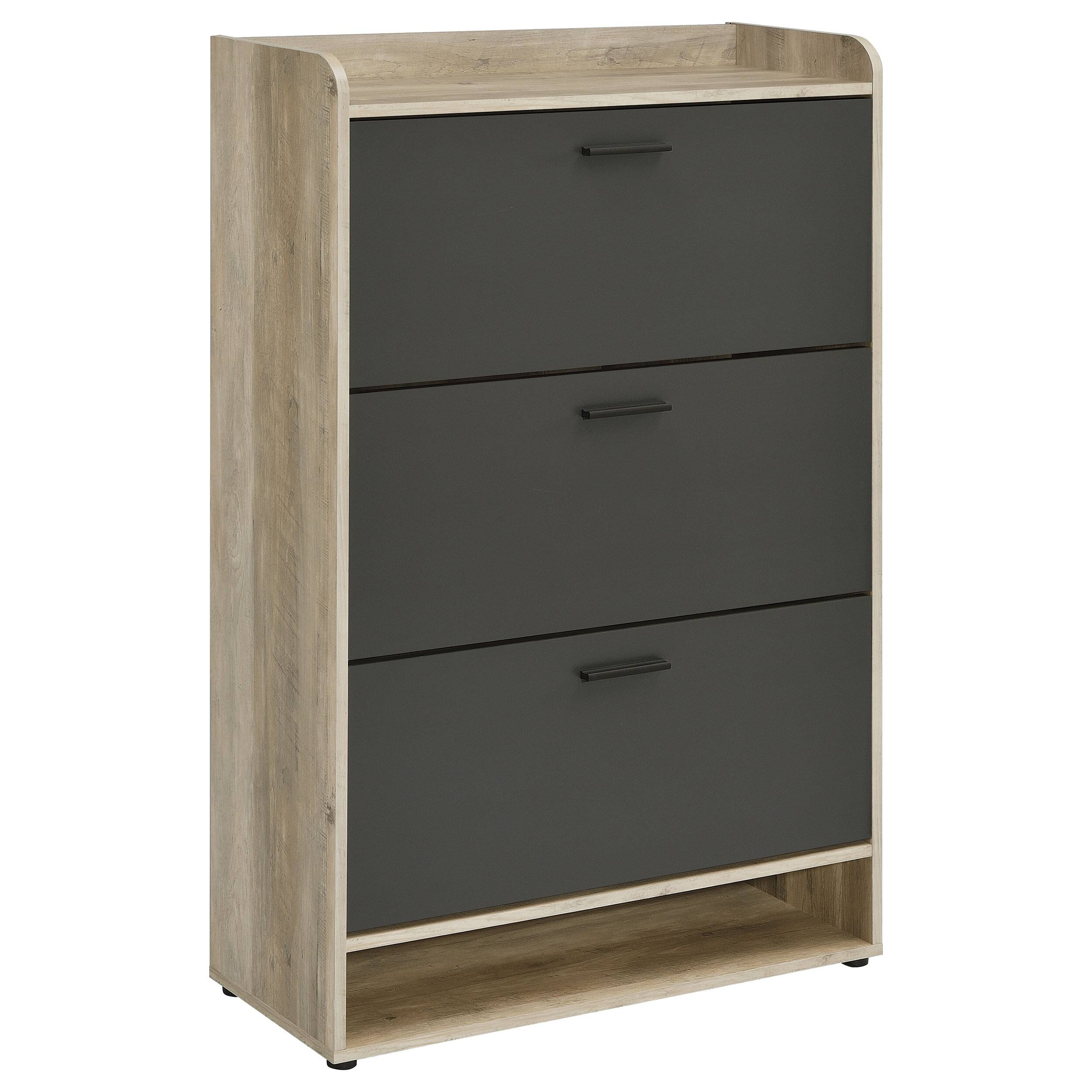 Back. TinyHomie - Kyla Grey 3-tier Engineered Wood Shoe Cabinet - Grey.
