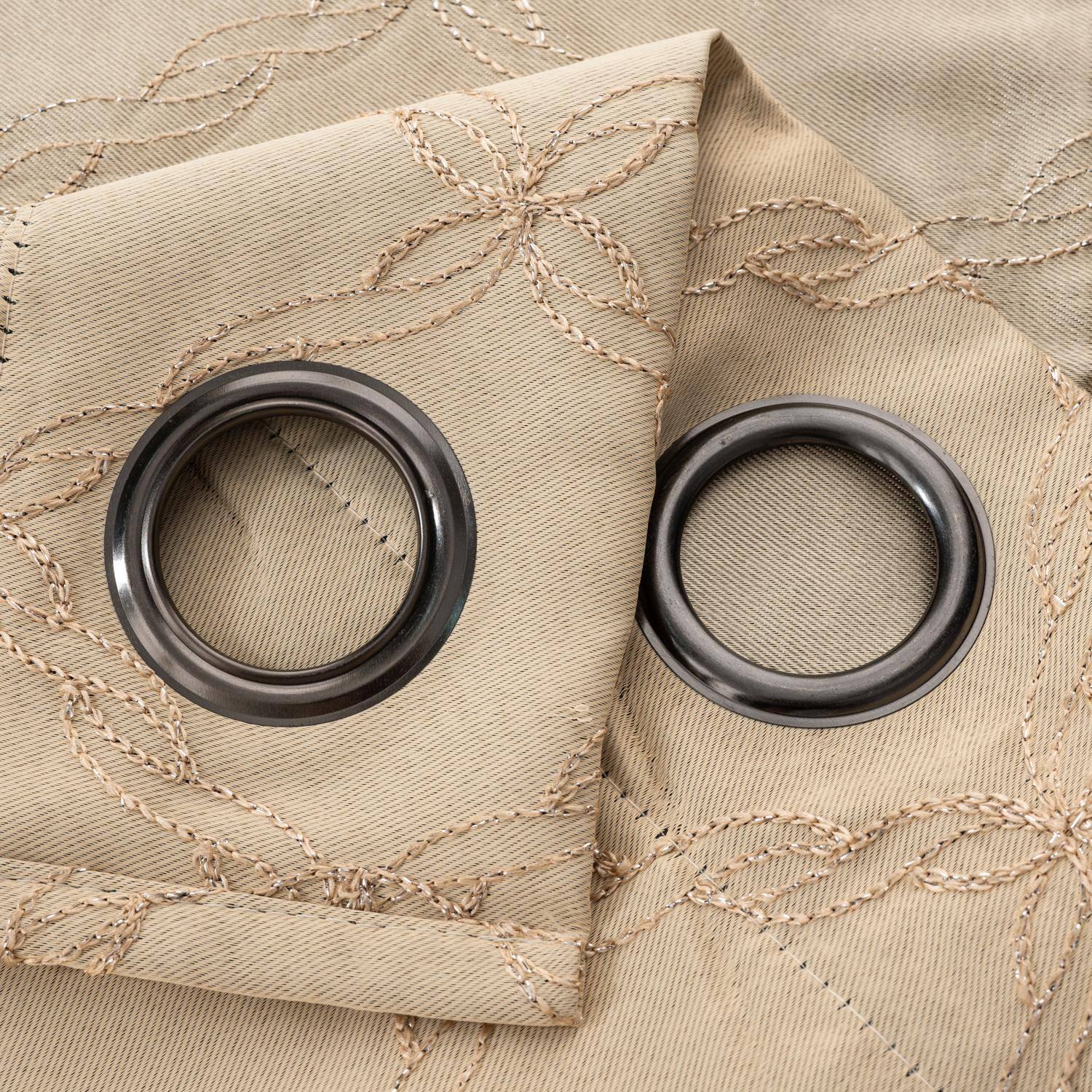 Left. RT Designers Collection - RT Designer Collection Gable Embroidered Blackout Luxurious Decorative Grommet Curtain Panel 54" x 84" Beige - Beige.