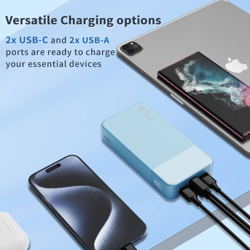 Versatile Charging options  
2x USB-C and 2x USB-A ports are ready to charge your essential devices