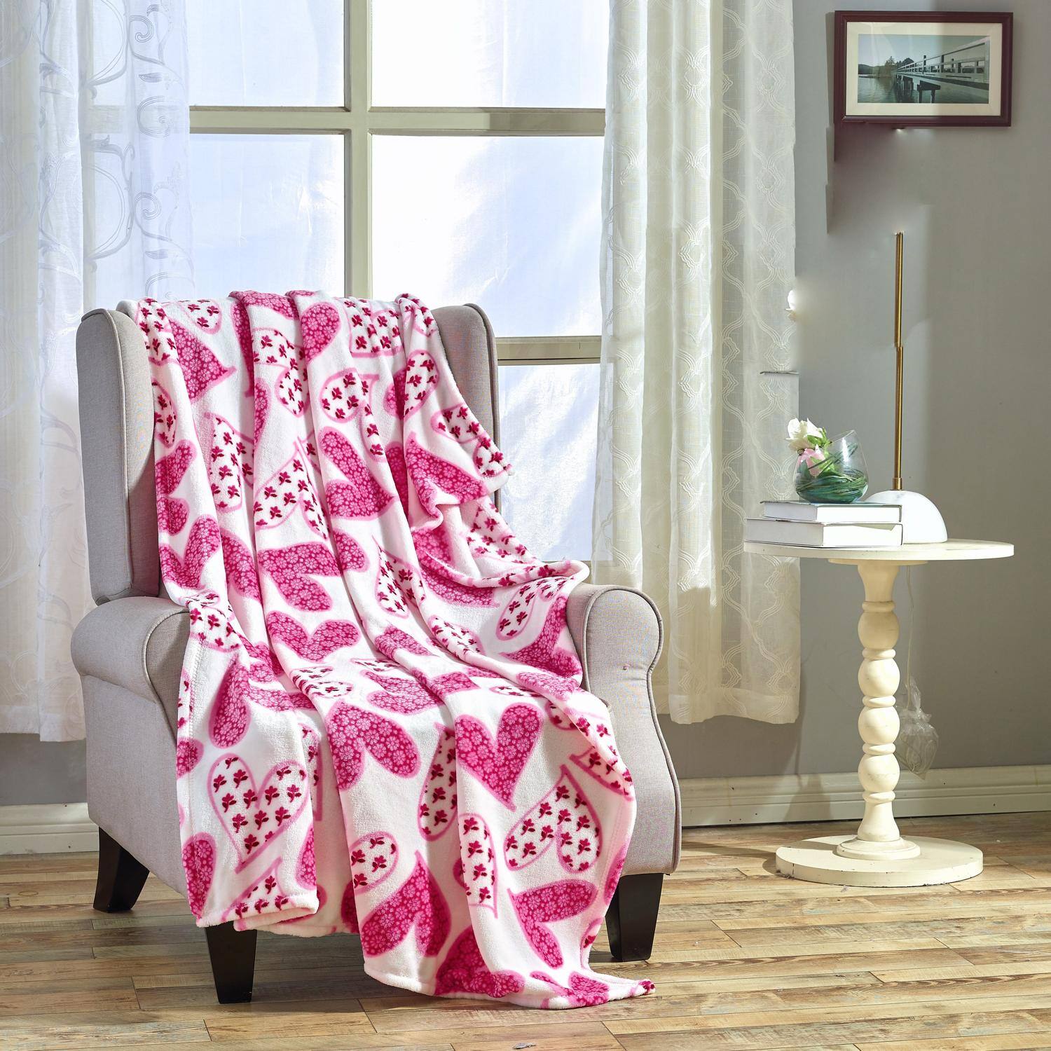 Alt View 1. Noble House - Plazatex Scarlett All Season Micro Plush Decorative Valentine Throw Blanket 50" X 60" Pink - Pink.
