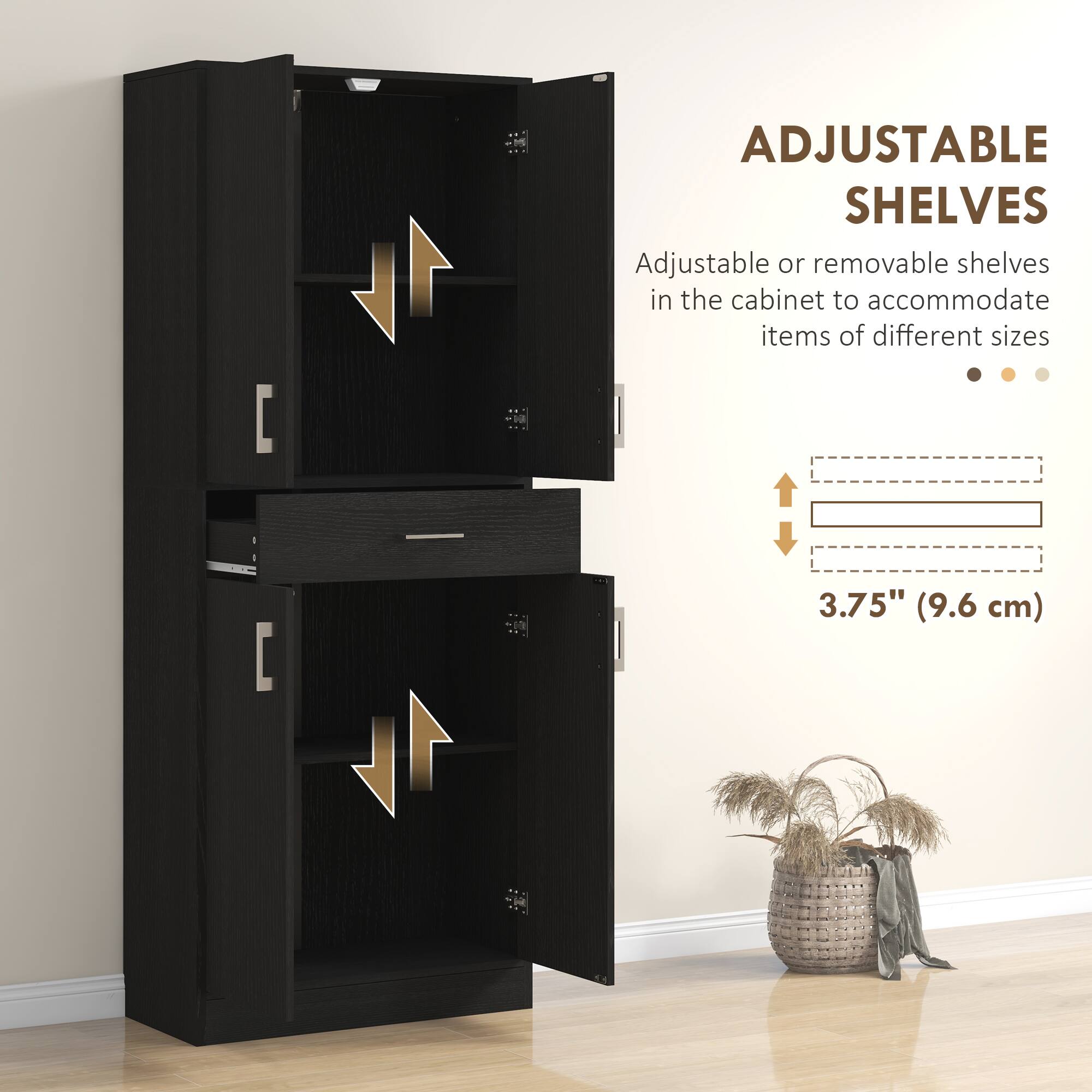 ADJUSTABLE SHELVES

Adjustable or removable shelves in the cabinet to accommodate items of different sizes

3.75" (9.6 cm)