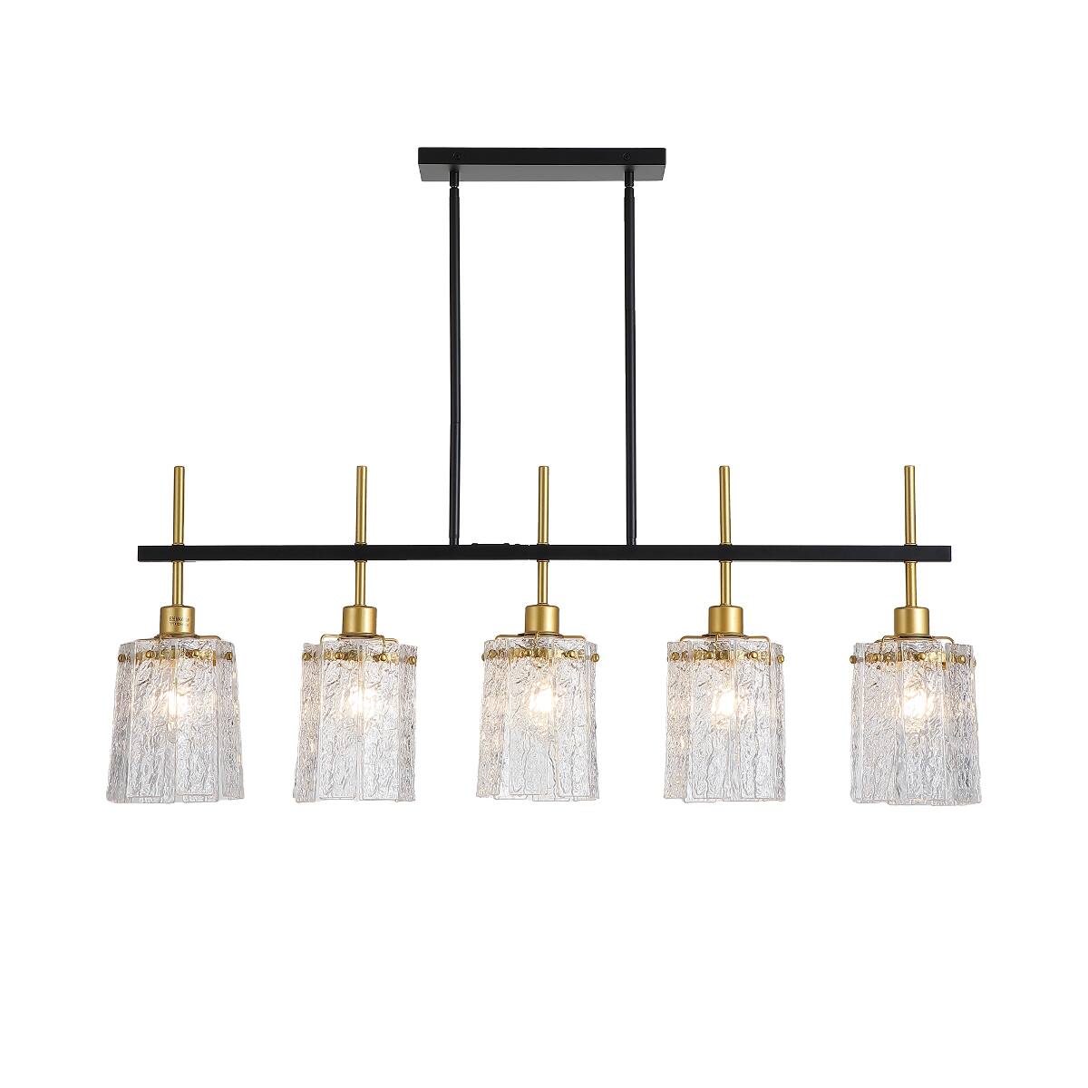 Alt View 8. Loheer - Loheer Five Light Linear Chandelier With Water Ripple Glass for Dining Room or Kitchen Island.