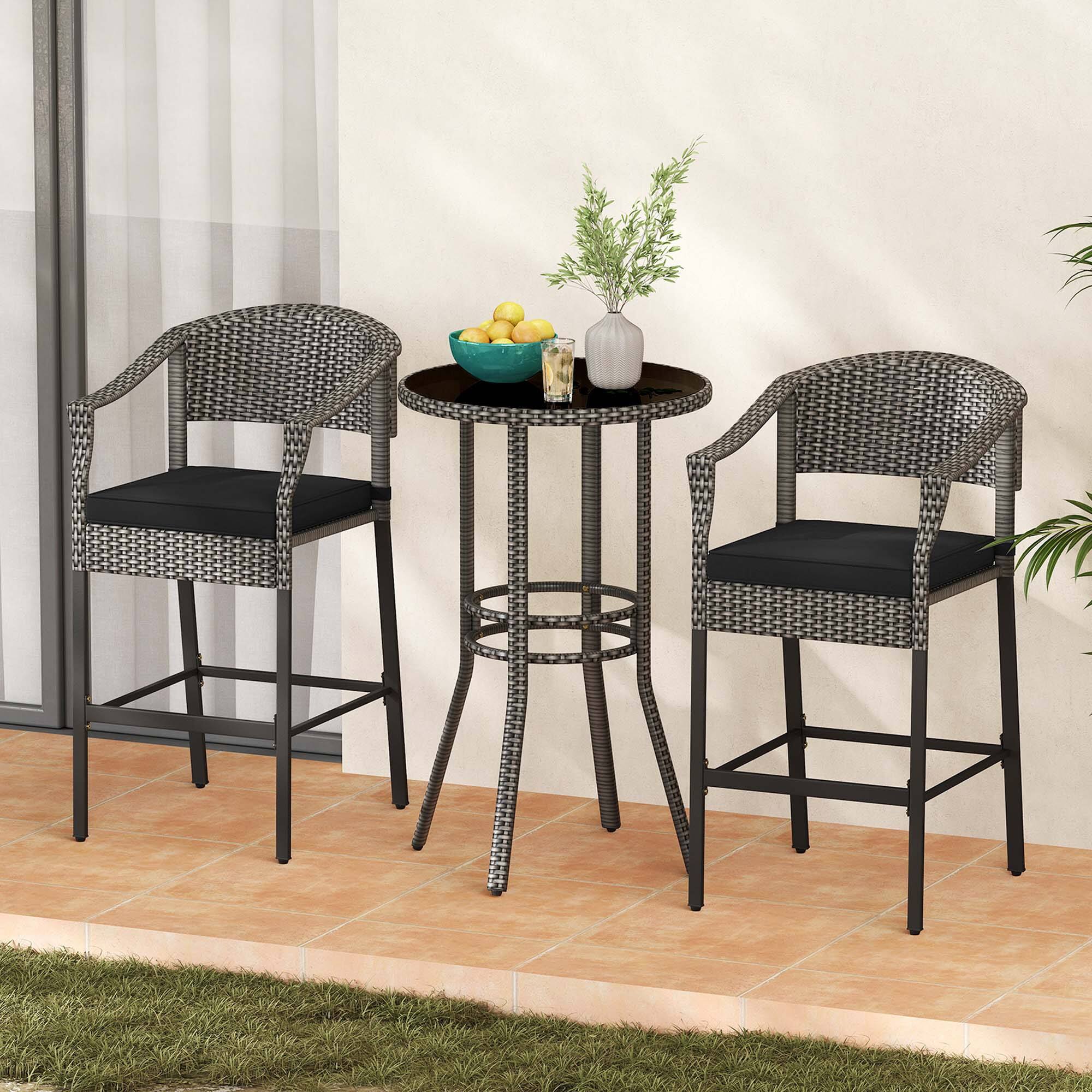 Alt View 3. Costway - Costway 3-Piece Patio Rattan Bar Set Wicker Bar Height Armchairs & Round Table - Black.