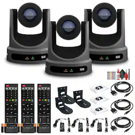 3 x PTZOptics Move SE PTZ Camera with 20x Optical Zoom (Gray) (PT20X-SE-GY-G3) + 3 x Wall Mount