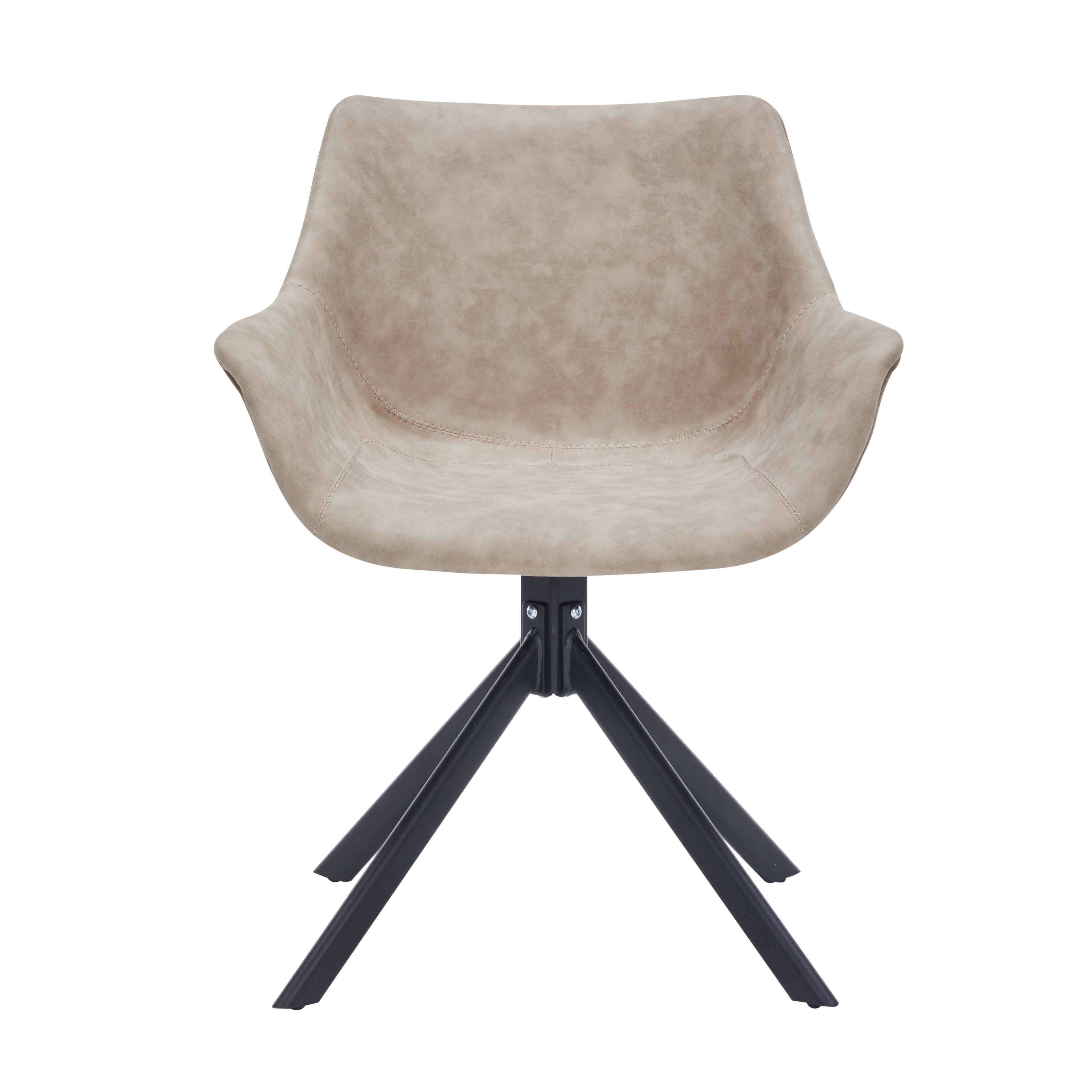 Alt View 2. LeisureMod - Markley 2-PCS Distressed Leather Swivel Accent Side Chair - Metal Base - Taupe.