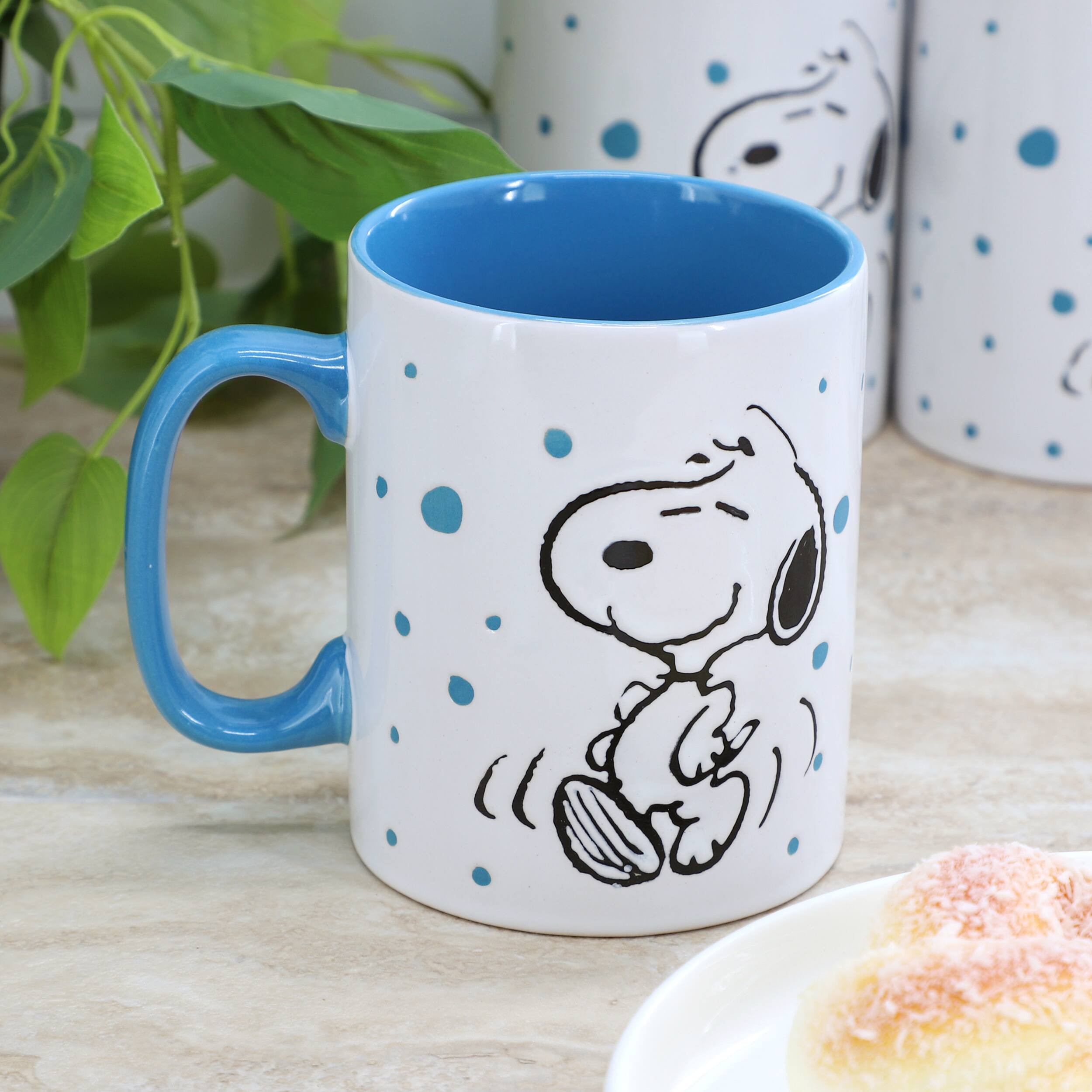 Alt View 4. Peanuts - Peanuts Freckled Joy Snoopy 17 Ounce Stoneware Mug Set in Blue - White.