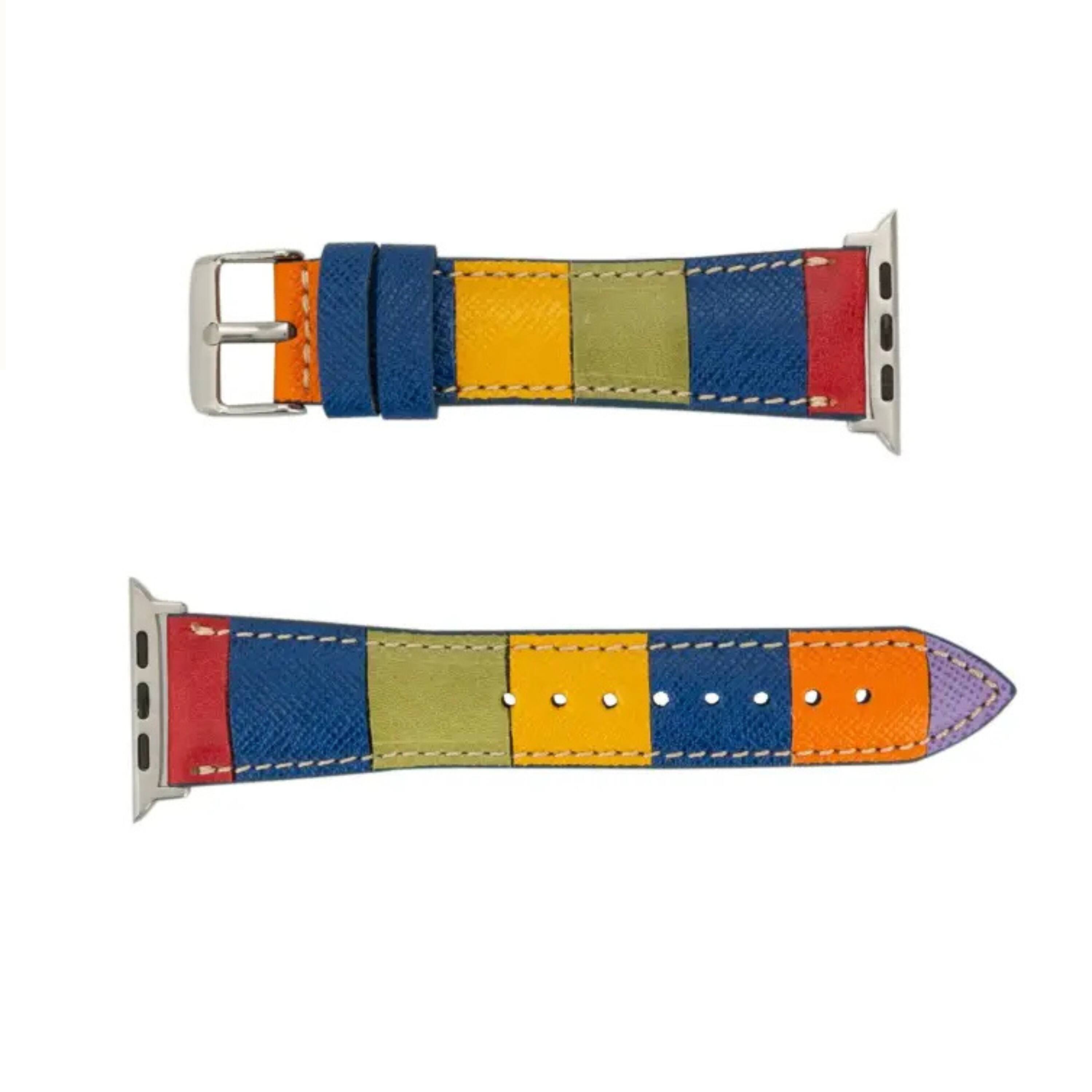 Alt View 1. Kitcheniva - Leather Watch Band Compatible With Apple Watch Ultra Series 8 7 And SE 42mm to 49mm Rainbow - Rainbow.