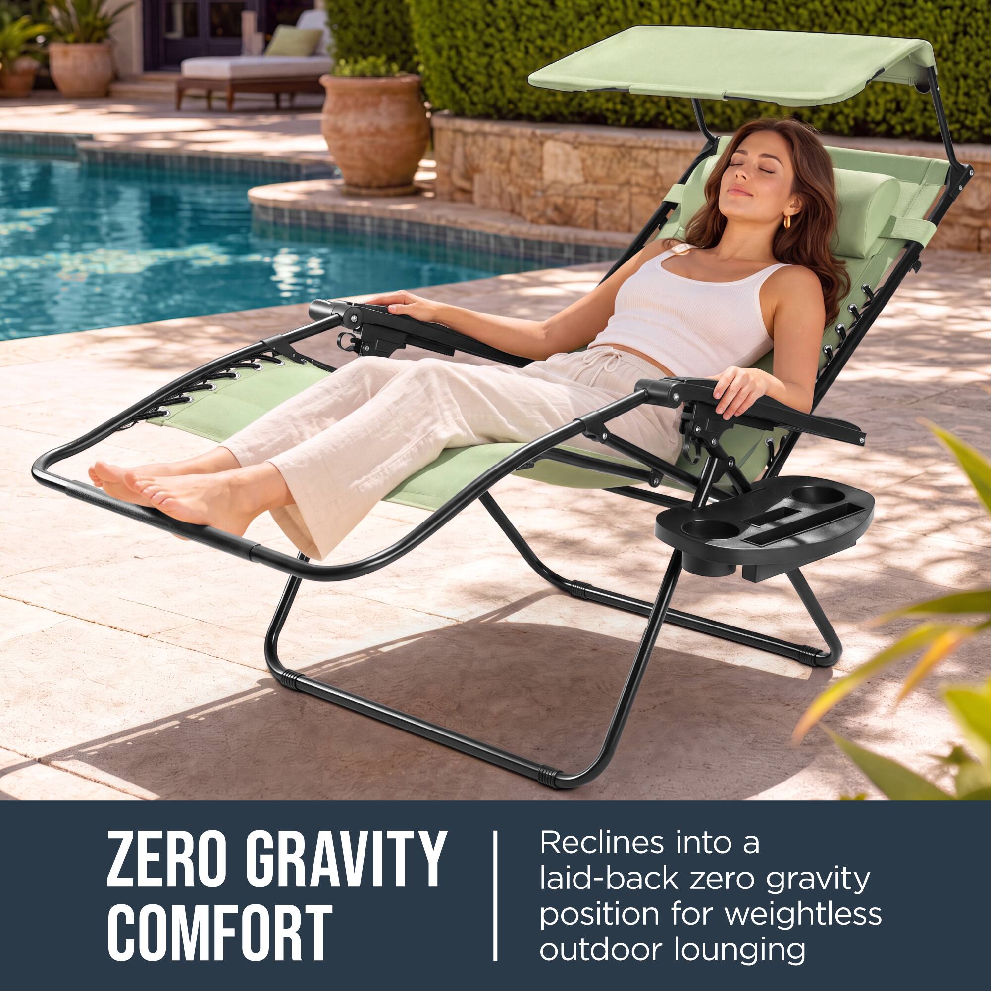 Reclines into a ZERO GRAVITY laid-back zero gravity position for weightless COMFORT outdoor lounging