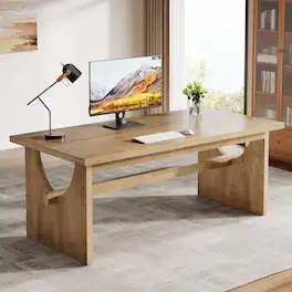Tribesigns - Conference Table with Engineered Wood Construction, Storage Shelves and Rectangular Top for Home Office - Rustic Brown