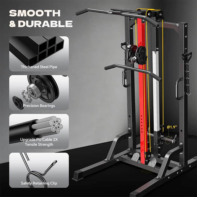 Pooboo Pull Up Bar Power Tower Dip Station,Cable Machine