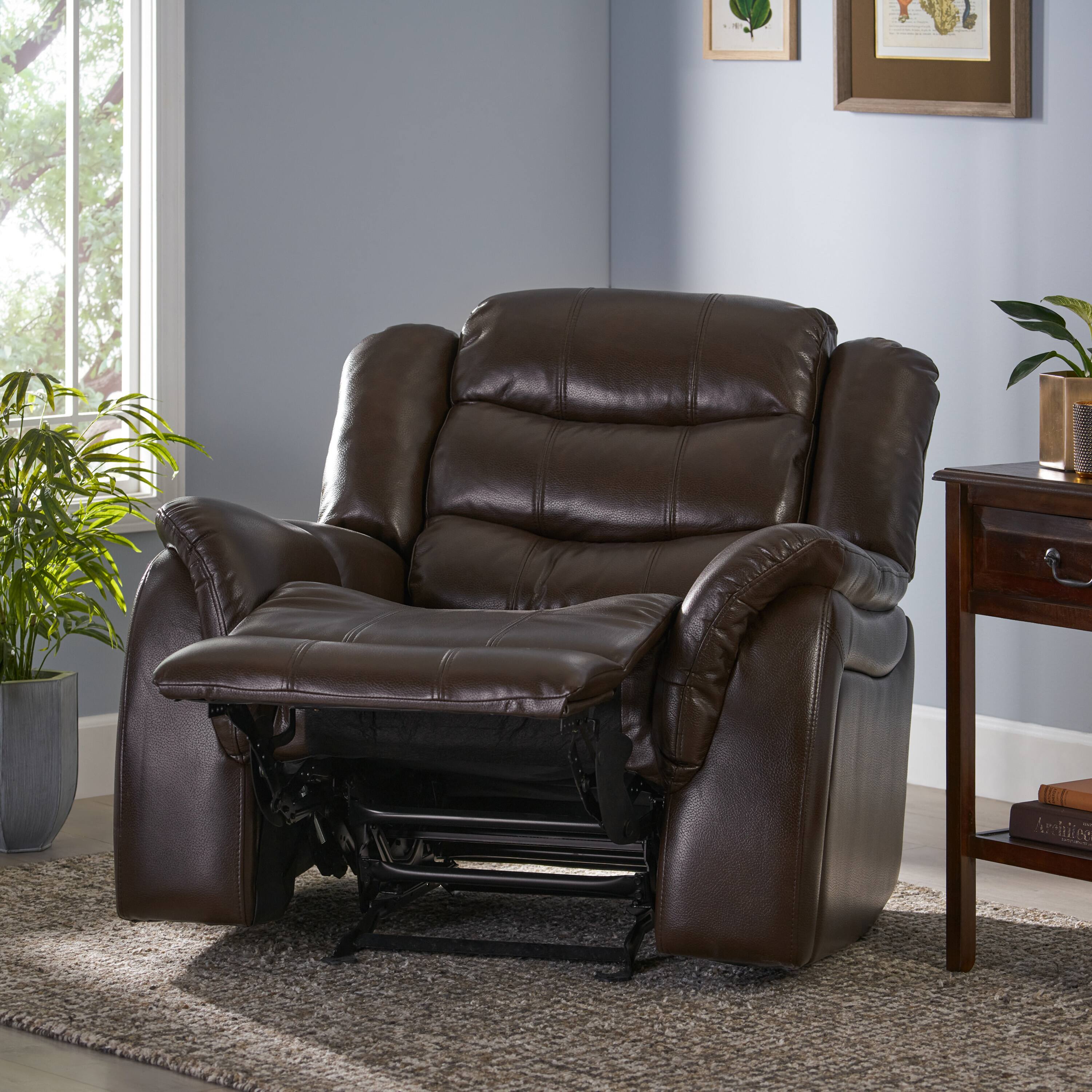 Left. APRILSOUL - Classic Design Dark Brown Plush Fabric Glider Recliner - Brown.