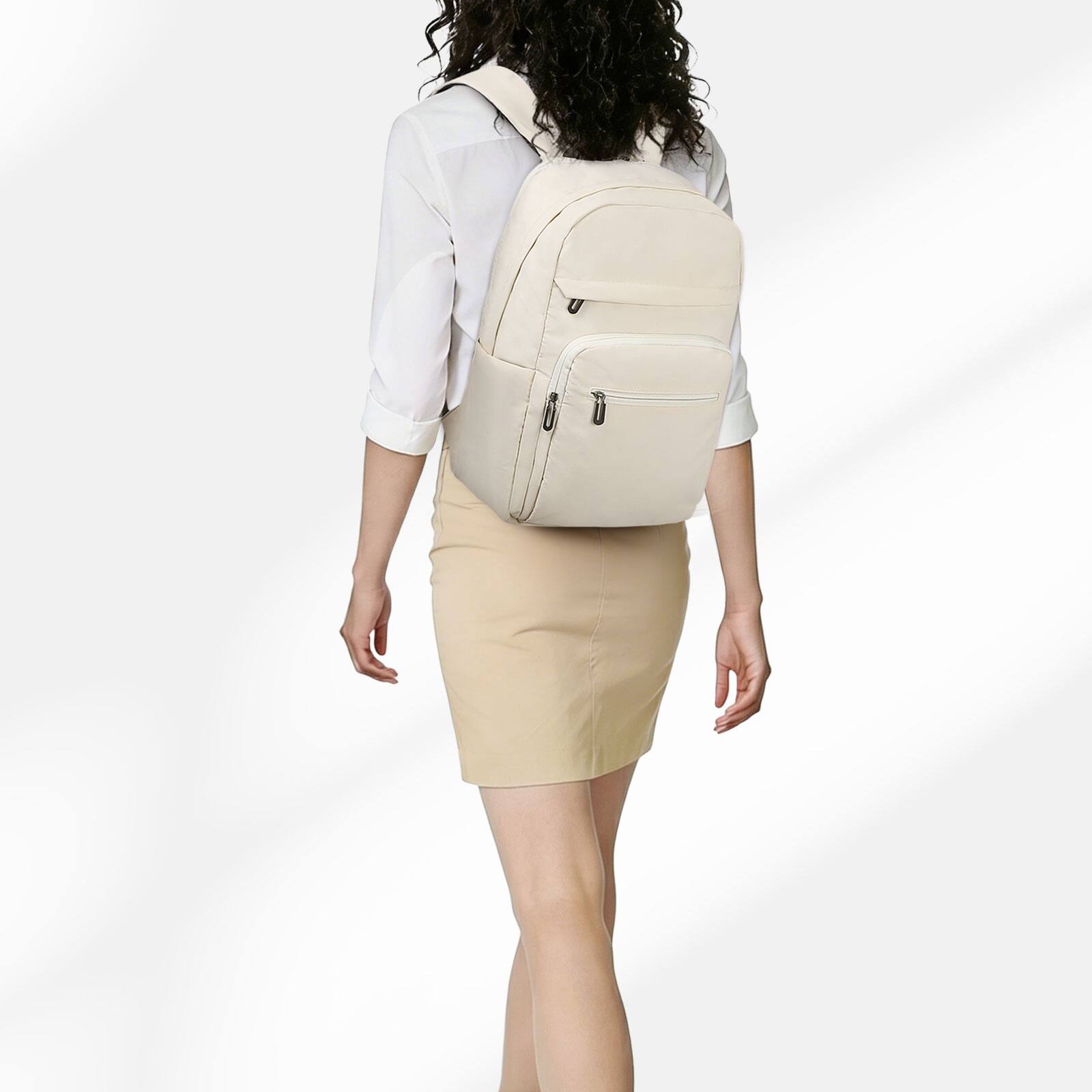 Alt View 1. Unique Bargains - 16" Laptop Backpack for Men Women, Travel w/Anti-Theft Pocket, Lightweight Water-Resistant TSA Approved - Beige.