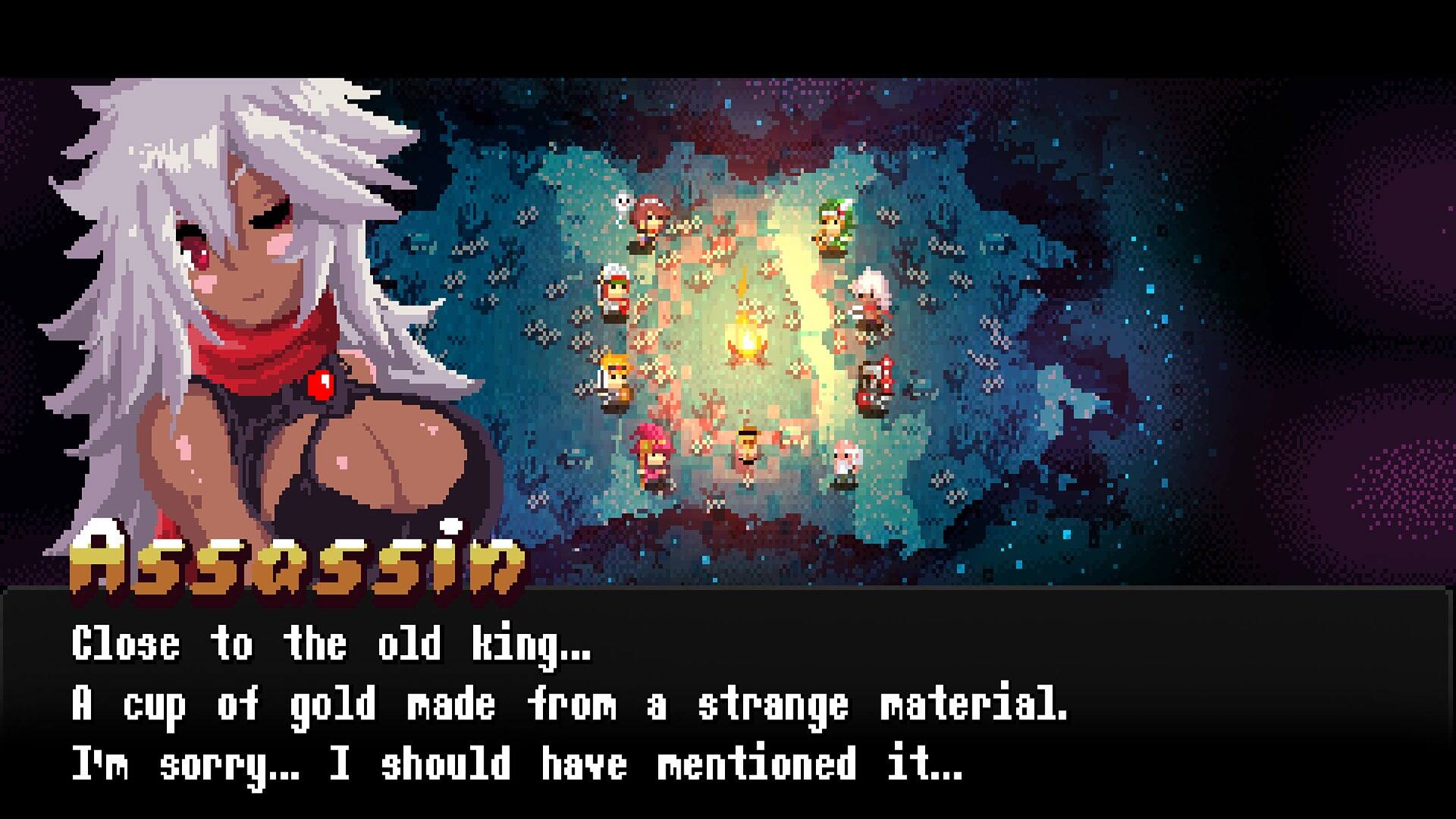 Assassin

Close to the old king...
A cup of gold made from a strange material.
I'm sorry... I should have mentioned it...