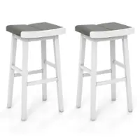 Costway - Set of 2 Saddle Bar Stools Bar Height Backless Kitchen Island Pub Chairs - White/Gray - Front_Zoom