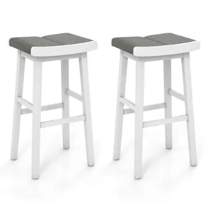 Front. Costway - Set of 2 Saddle Bar Stools Bar Height Backless Kitchen Island Pub Chairs - White/Gray.