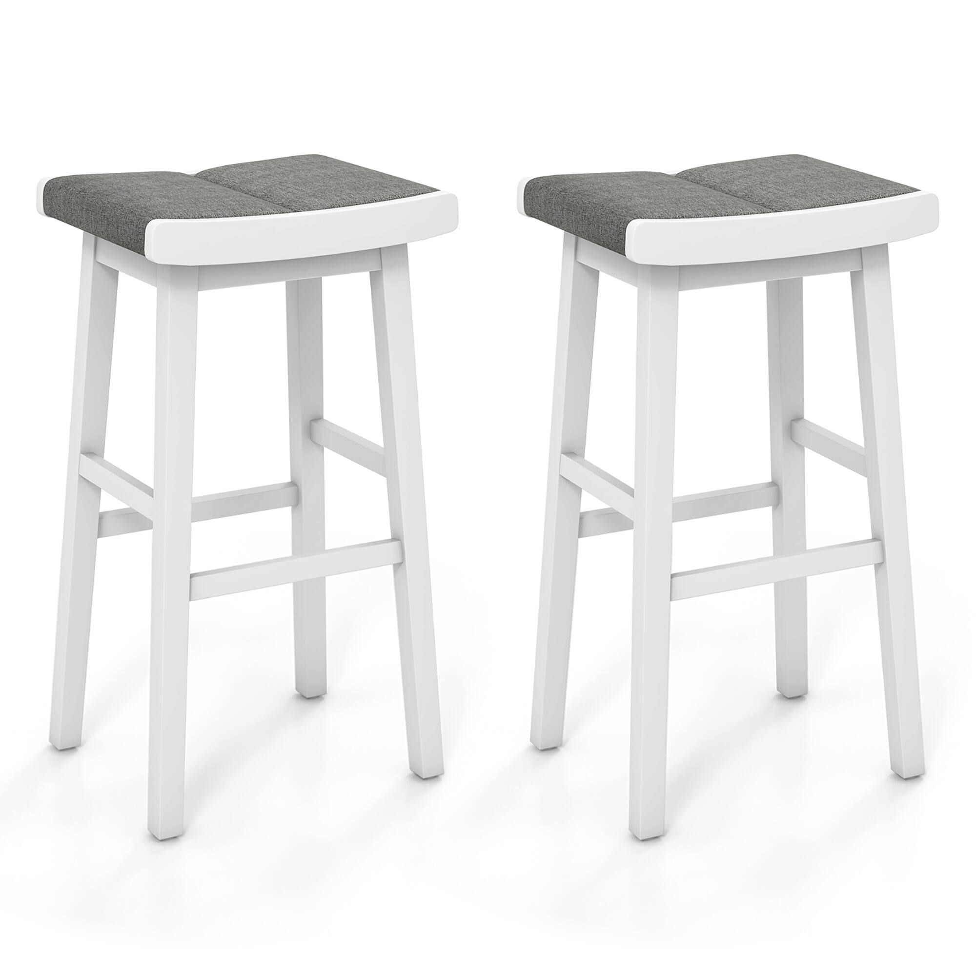 Costway - Set of 2 Saddle Bar Stools Bar Height Backless Kitchen Island Pub Chairs - White/Gray
