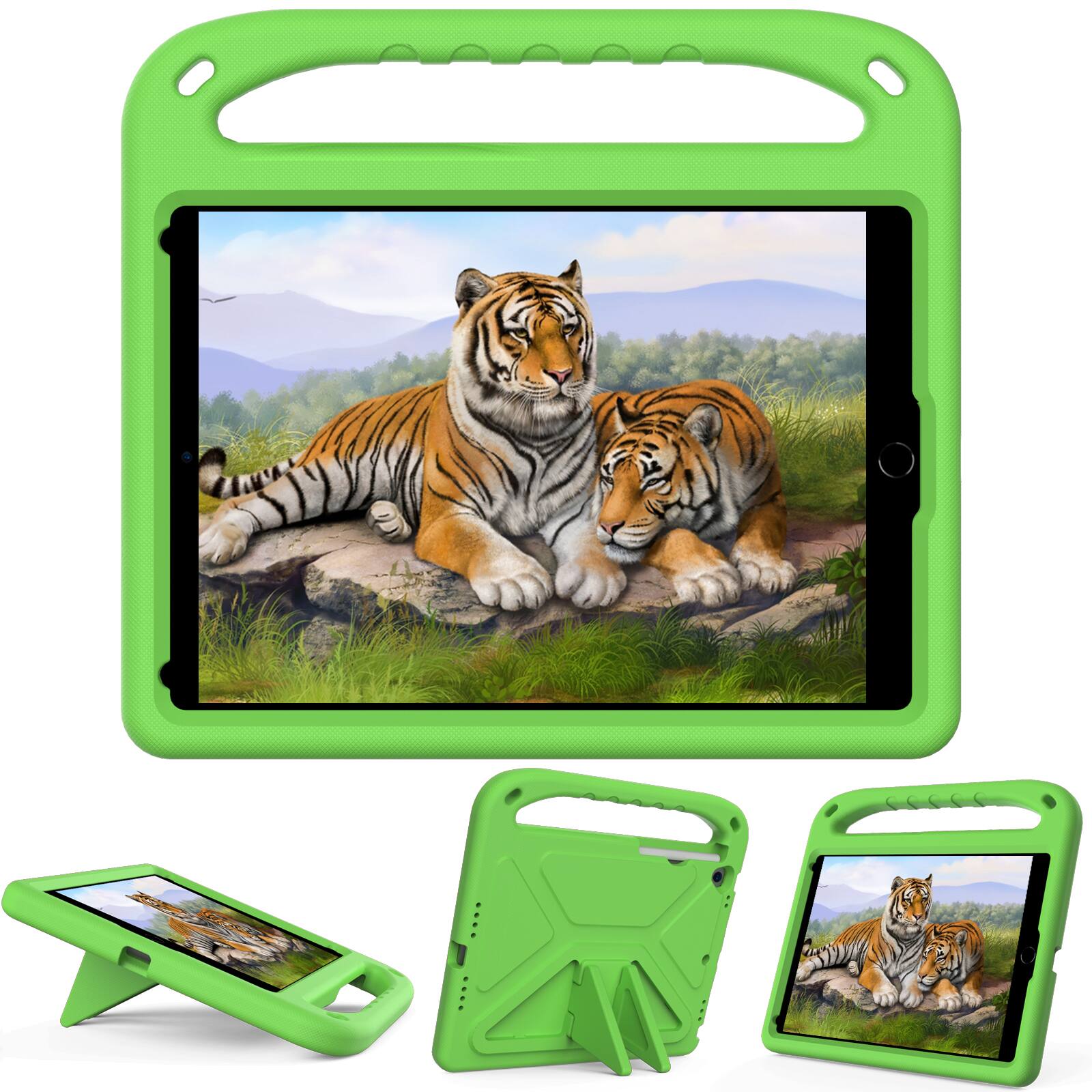 Left. UUCOVER - Lightweight EVA Case for iPad 9th 8th 7th Gen 10.2-inch (2021/2020/2019) Shockproof Handle Kickstand Anti-Slip Cover - Green.