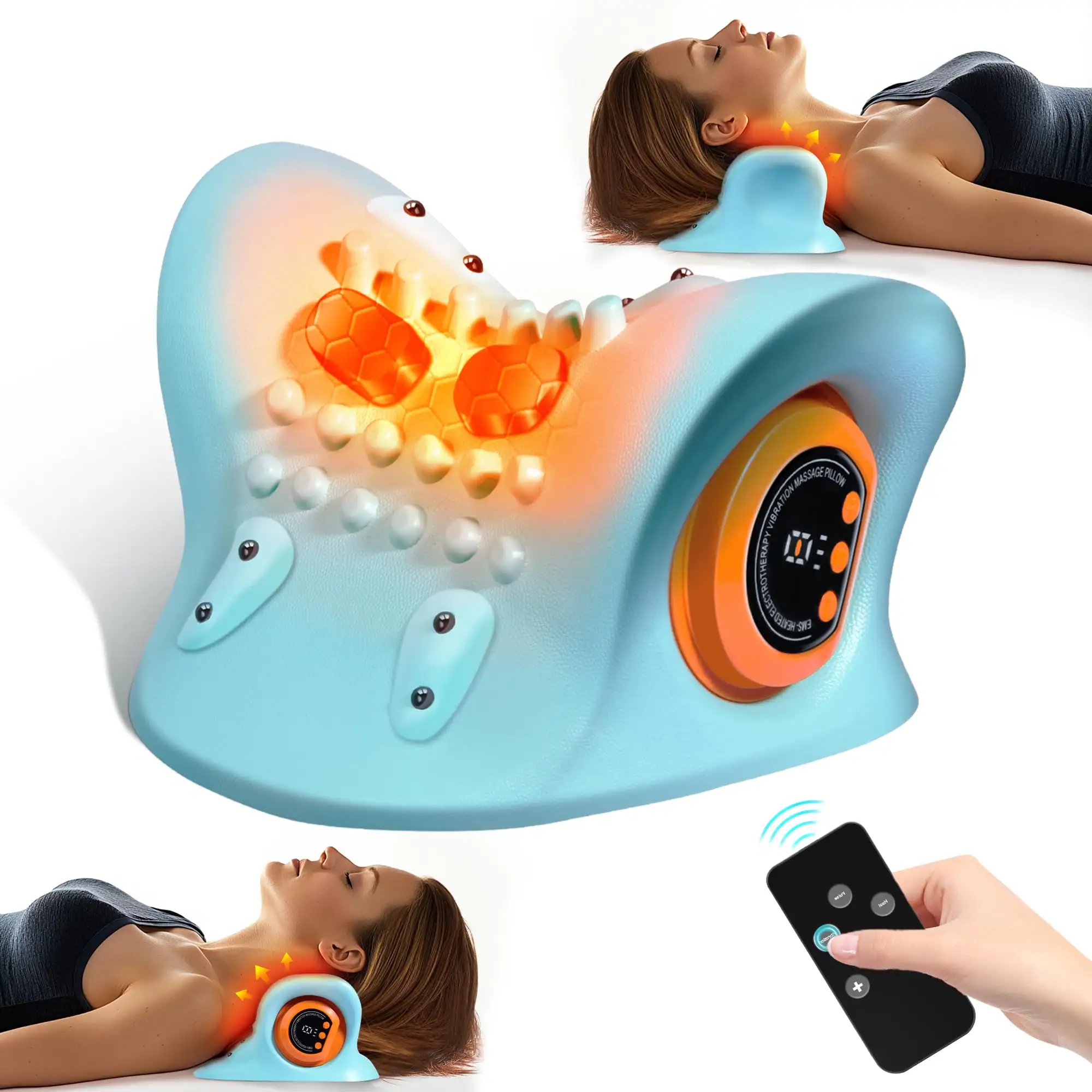 Live At Space - 26° Heated Neck Stretcher Pillow 3 Modes Portable Traction Relief - 642146671418