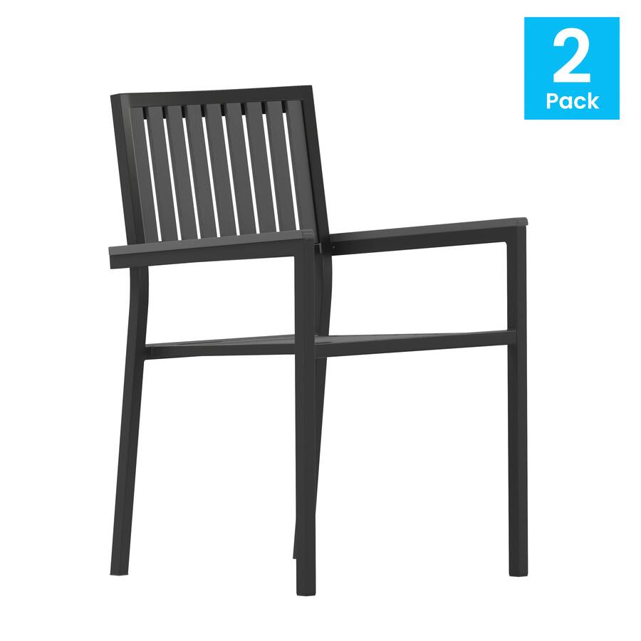 Emma + Oliver Metal Stack Chair with Arms & Slatted Polyresin Seat and ...