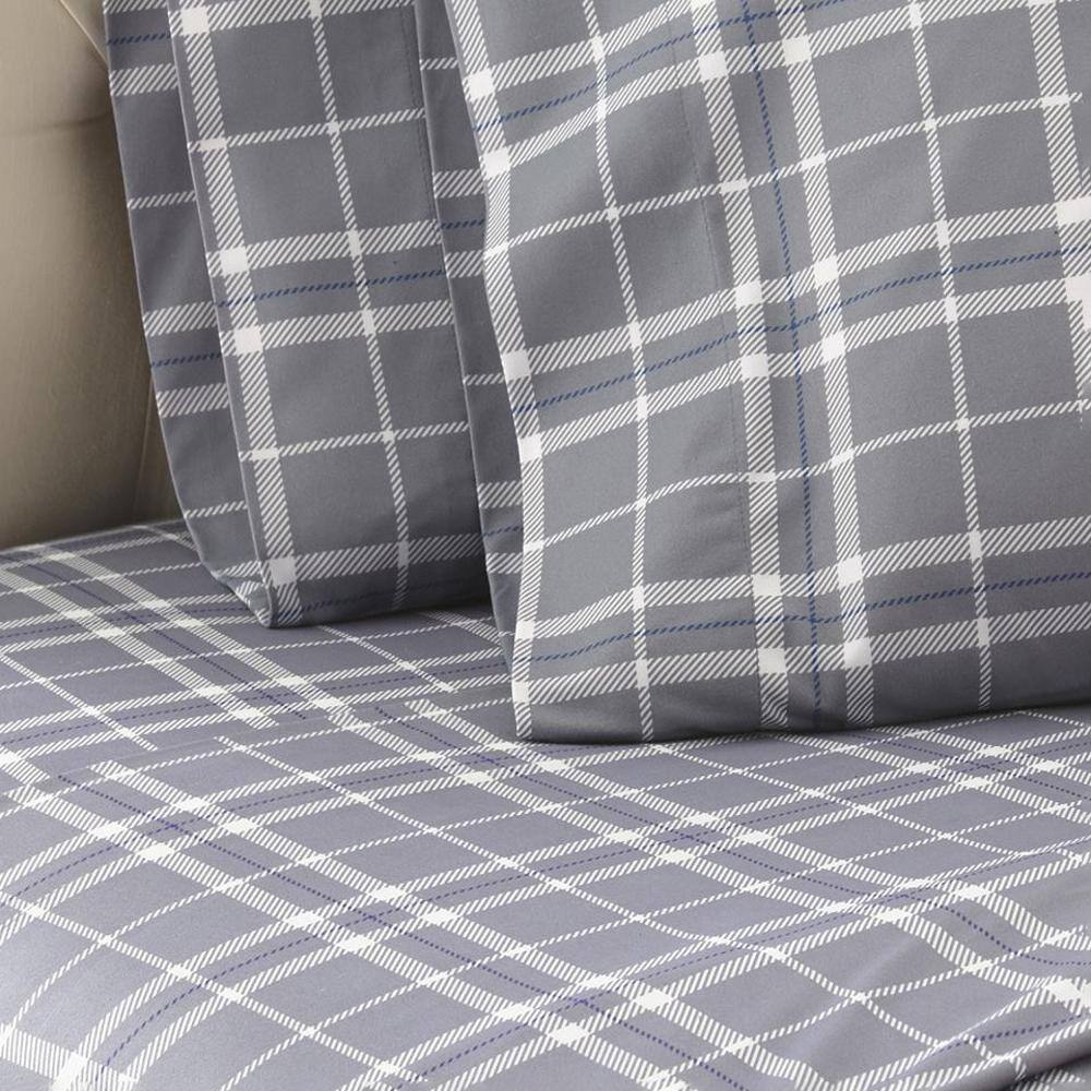 Alt View 1. Shavel Home Products - Shavel Micro Flannel Printed Sheet Set - Cal King Flat/Fitted Sheet 2-Pillowcase 21x40" - Carlton Plaid Gray - Carlton plaid gray.