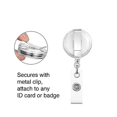Secures with metal clip, attach to any ID card or badge