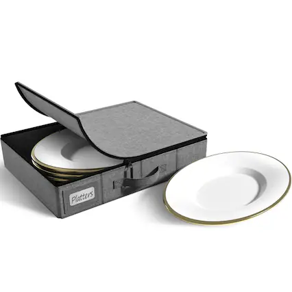 Front. Sorbus - China Platter Storage Containers -Storage Containers - Hard Shell, Handles & Felt Dividers - for Packing Dishes - Gray.