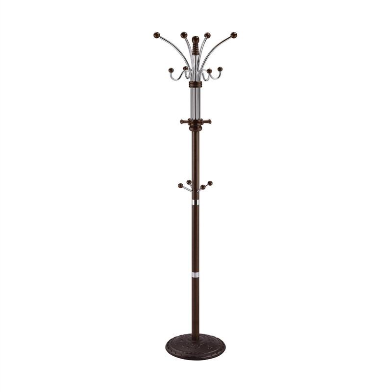Angle. ALEXOUN - 73" Chrome & Oak Coat Rack - Composite Wood Standing Hanger, 60 lbs Capacity, 19" Base, 1pc - Black.