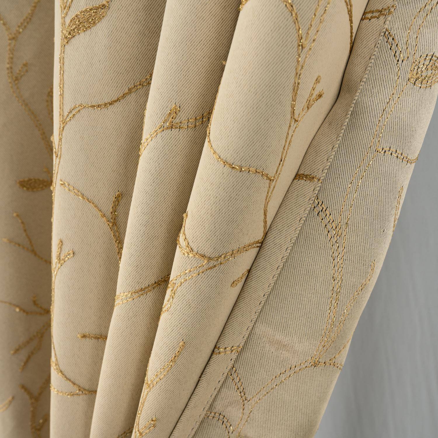 Left. RT Designers Collection - RT Designer Collection Luciana Embroidered Blackout Luxurious Decorative Grommet Curtain Panel 54" x 90" Beige - Beige.