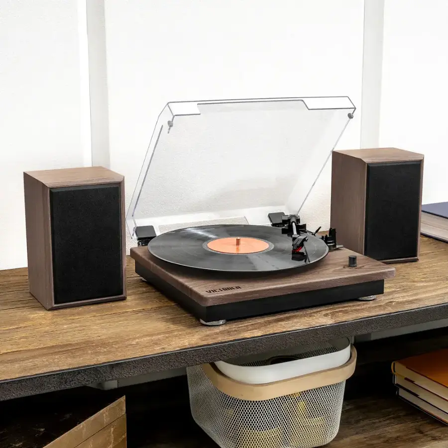 Victrola Montauk Bluetooth Turntable System Farmhouse Walnut Vm-135-fnt 