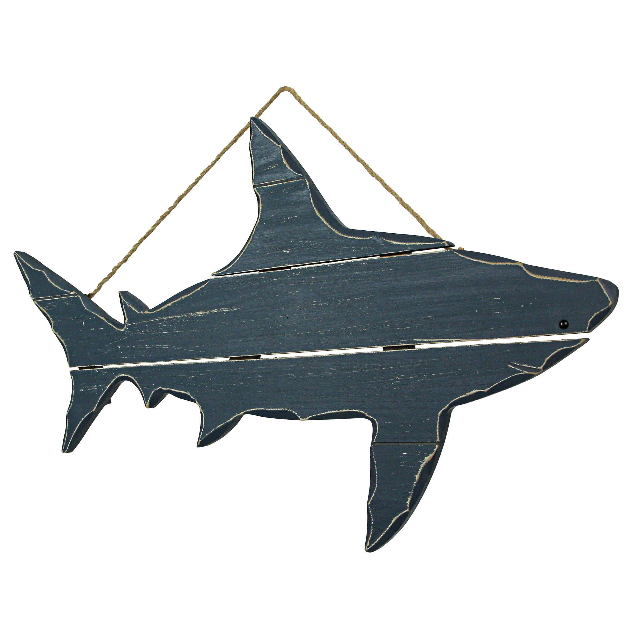 Alt View 1. Zeckos - 31 Inch Blue Wood Carved Shark Wall Decor Plaque Hanging Nautical Art Coastal - Blue.