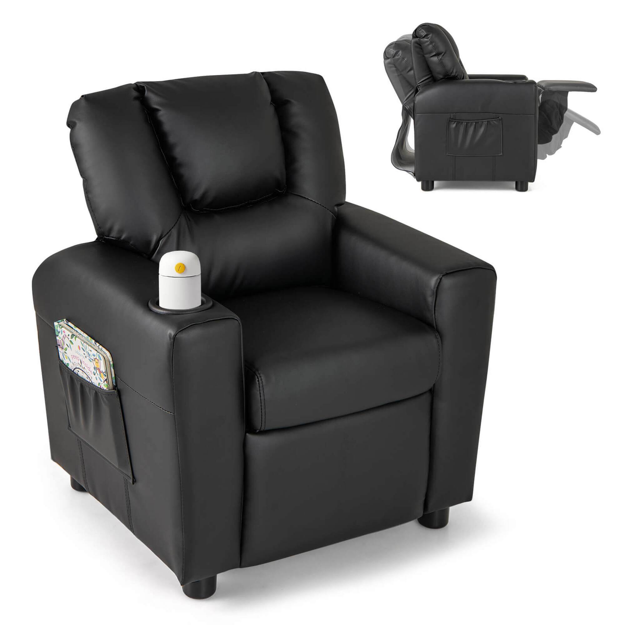 Front. Costway - Costway Kids Recliner Chair with Cup Holder & Side Pocket Adjustable Backrest Footrest - Black.