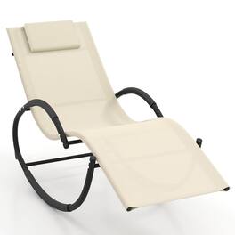 Costway - 1 PCS Outdoor Rocking Lounge Chair with Removable Headrest Breathable Backrest & Seat Beige - White