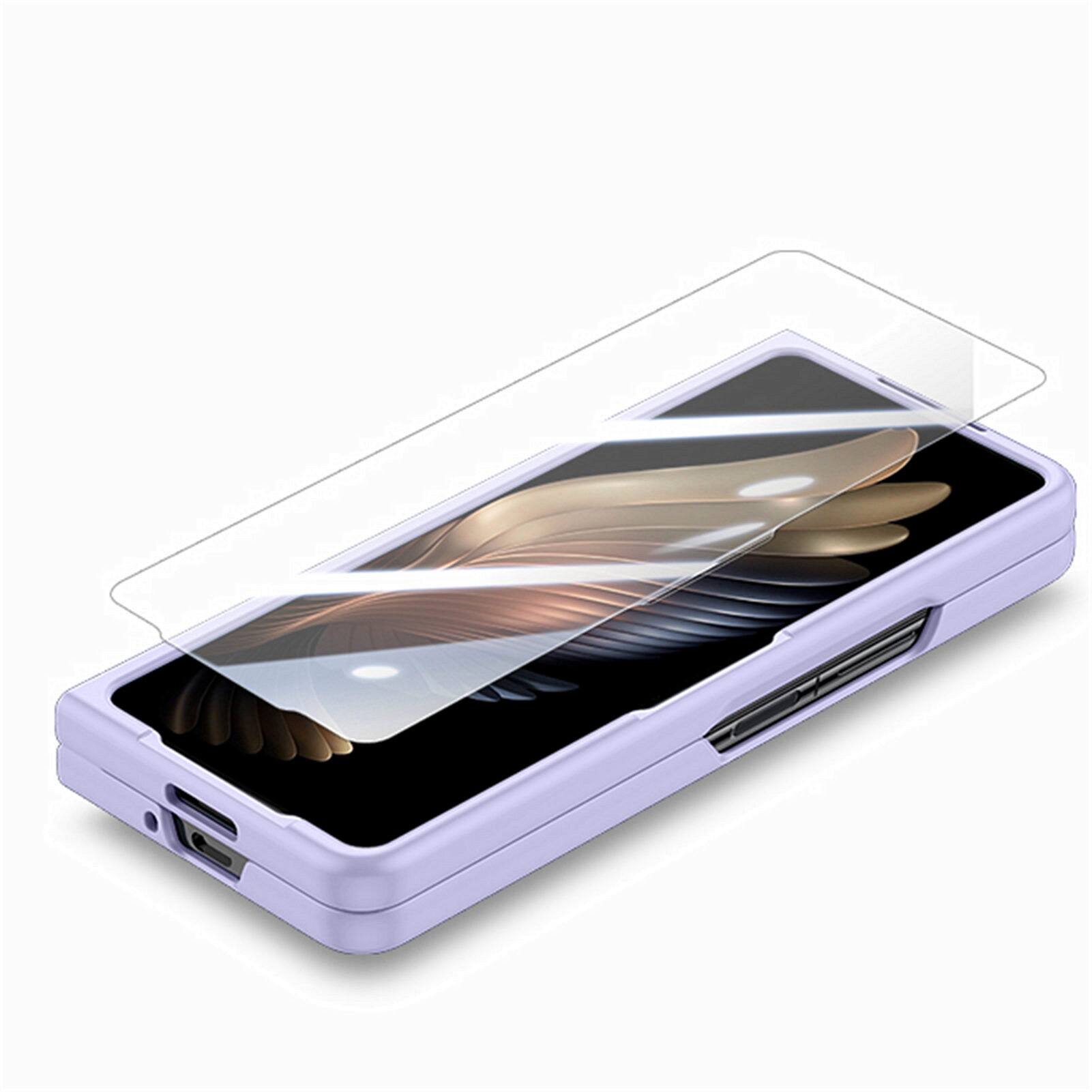 Back. Dteck - Shockproof Wristband Phone Case for Samsung Galaxy Z Fold7 with Screen Protector, Slim Hard PC TPU Full Protective Cover - Purple.