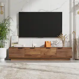 MERAVOM - Mid-Century Modern TV Stand for TVs up to 85", Entertainment Center with Fluted Door & Cable Management for Living Room - Walnut