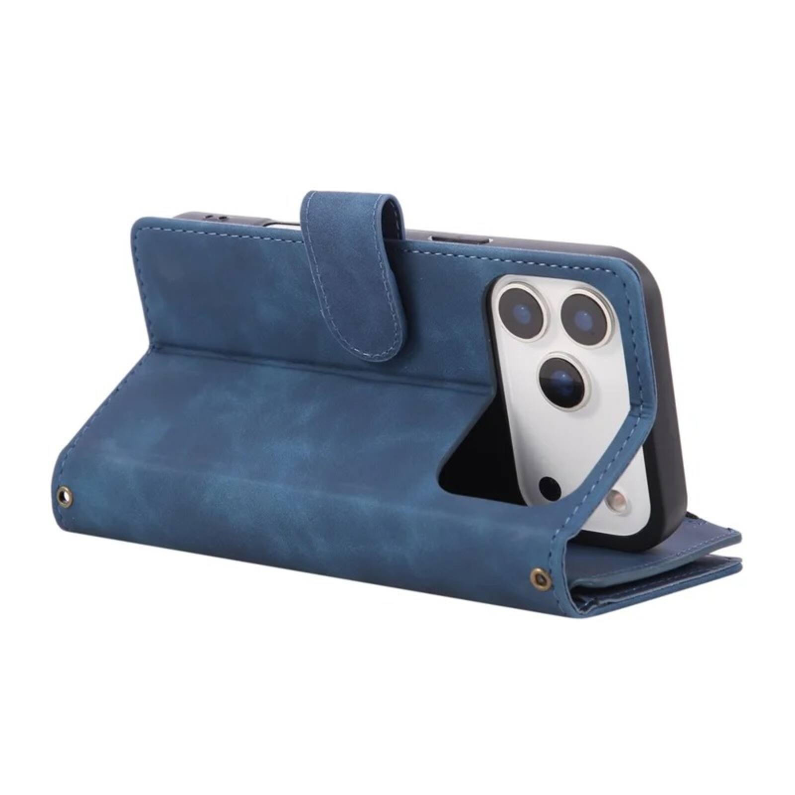 Alt View 2. UUCOVER - Wallet Case for Apple iPhone 18 Pro with Card Slots Cash Holder, Zipper Pocket, Wrist & Shoulder Strap, Flip Stand Cover - Blue.
