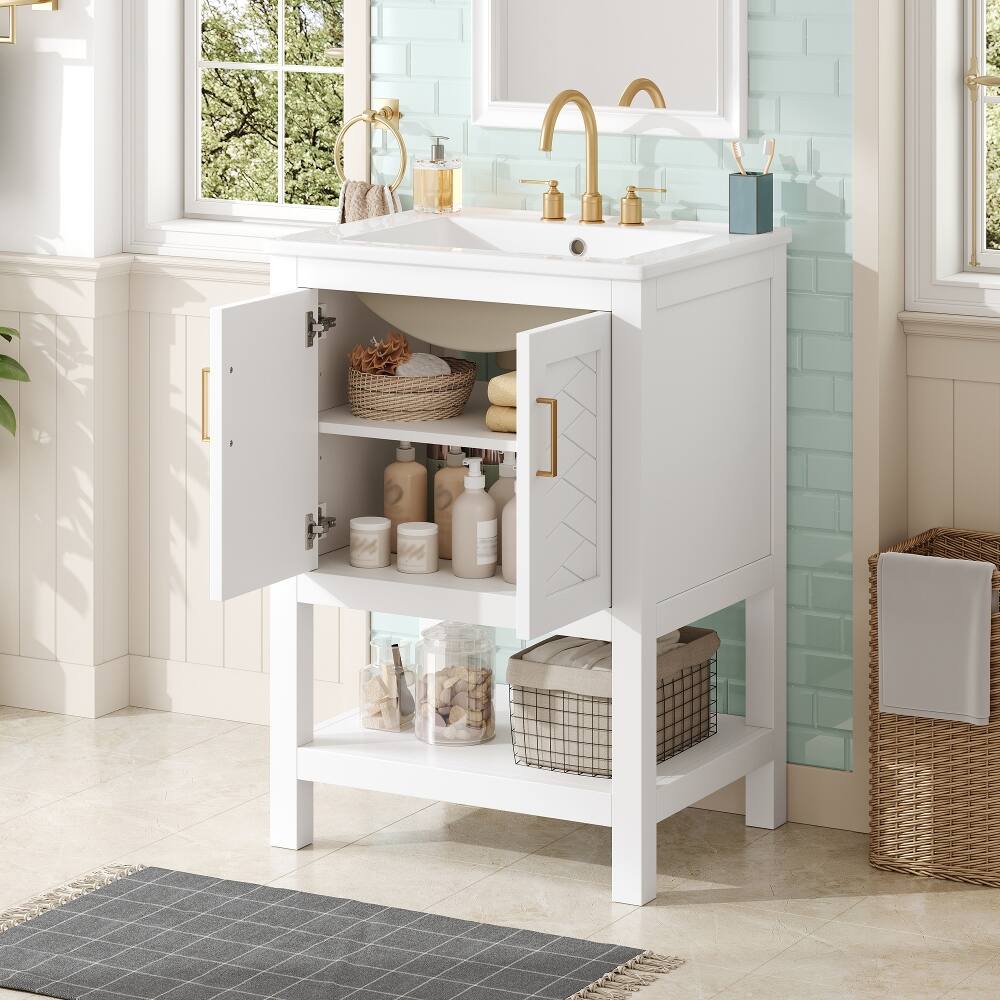 Angle. Loheer - Loheer 24 inch bathroom vanity with sink White Modern Twill Design Ceramic Basin - White.