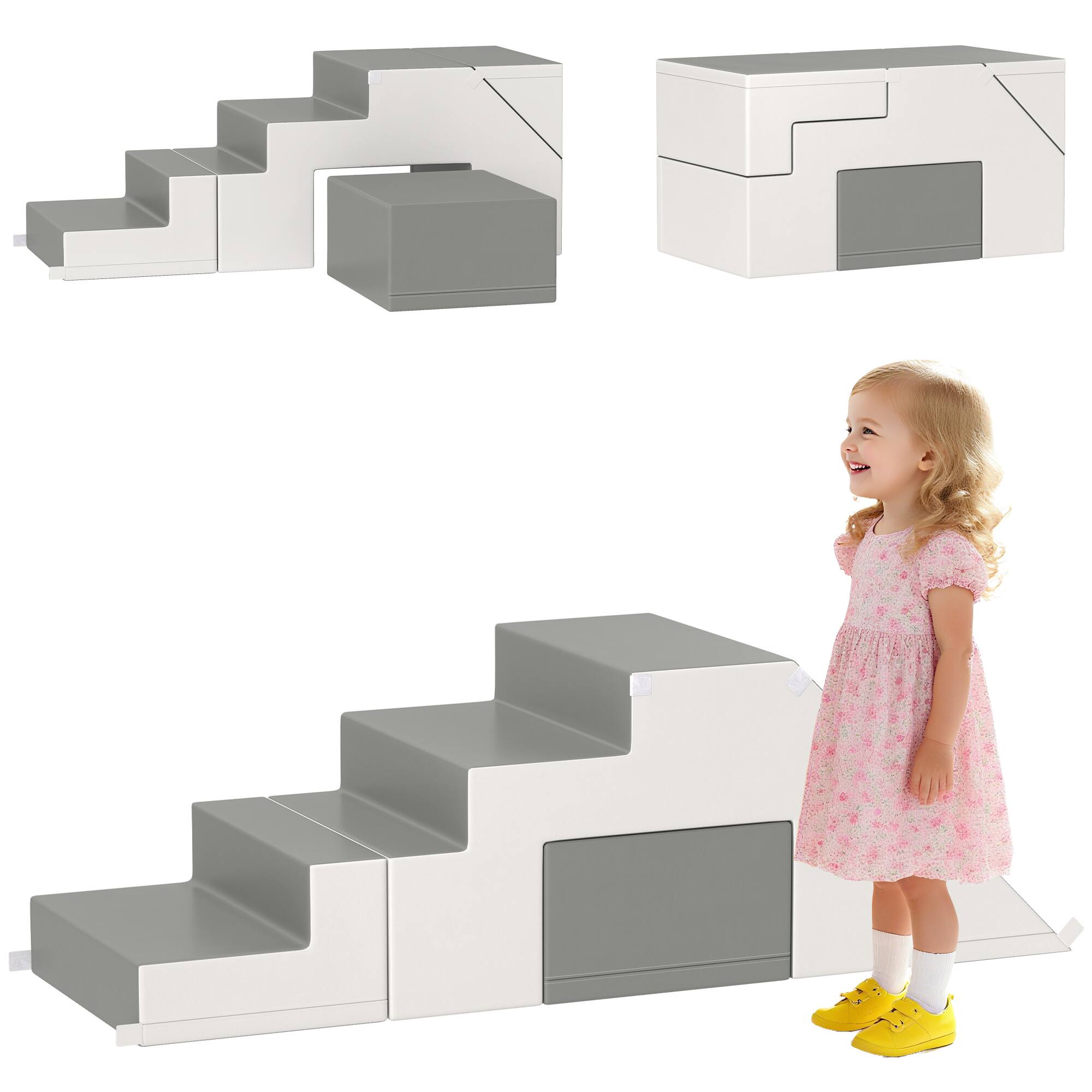 Front. Qaba - Foam Play Set, Easy-to-Clean 2 Piece Soft & Safe Kids Climbing Set, Crawling or Sliding.