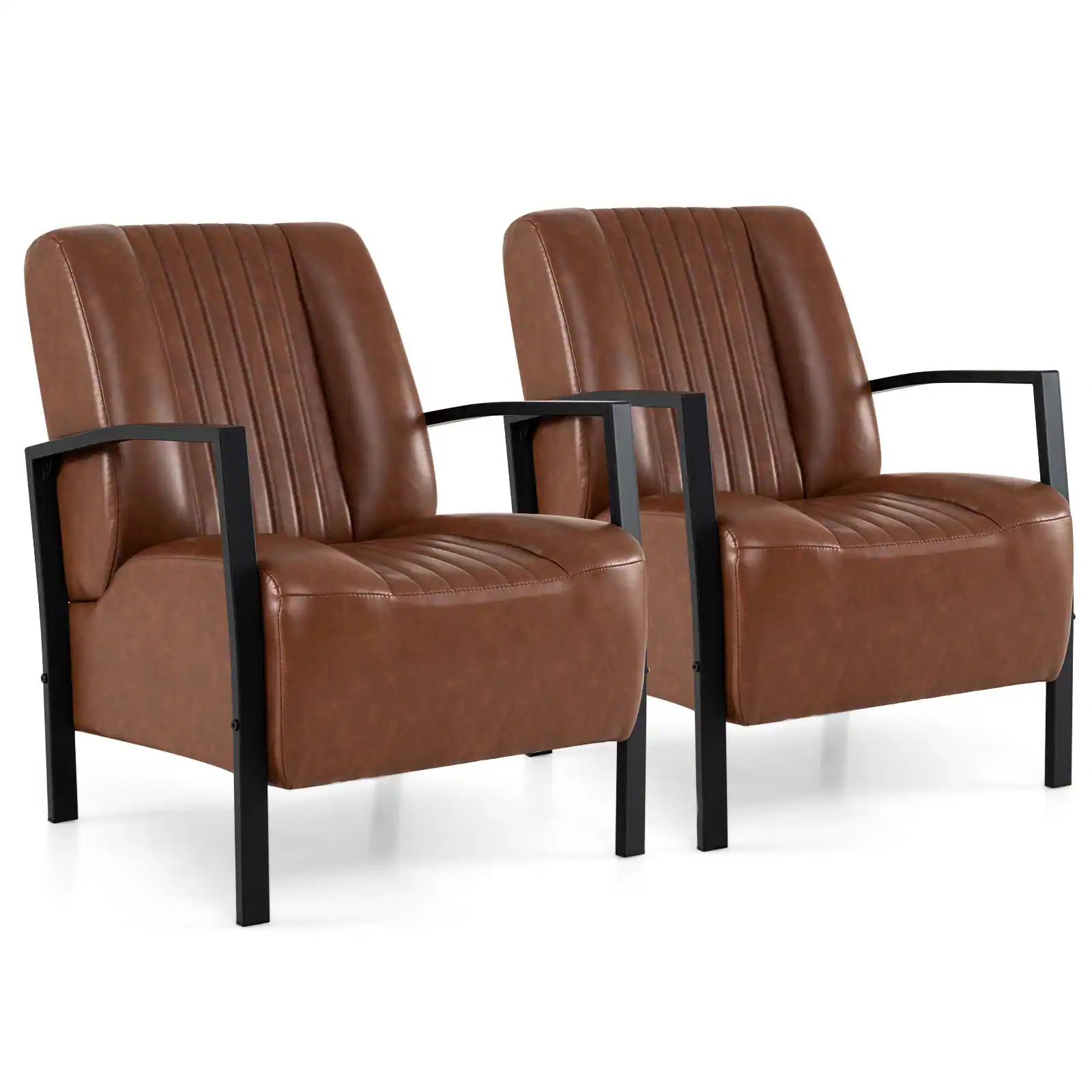 Costway - 2 PCS Accent Chair with Metal Frame, Padded Seat & Back for Living Room, Office - Brown