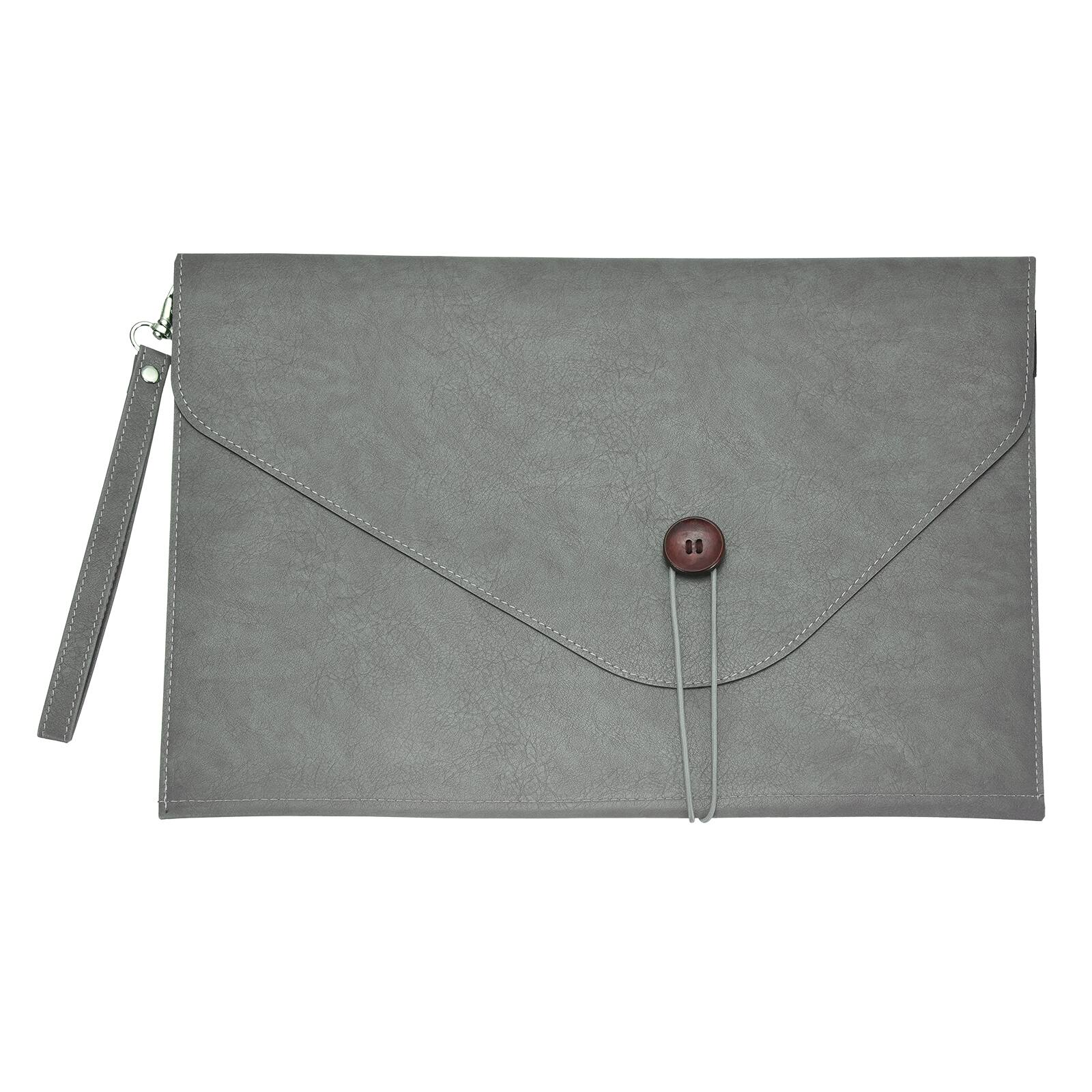 Front. Unique Bargains - Leather Folder, 14x10" Leather Document Holder PU Pouch Bag Portfolio Organizer Waterproof for Travel Men - Gray.