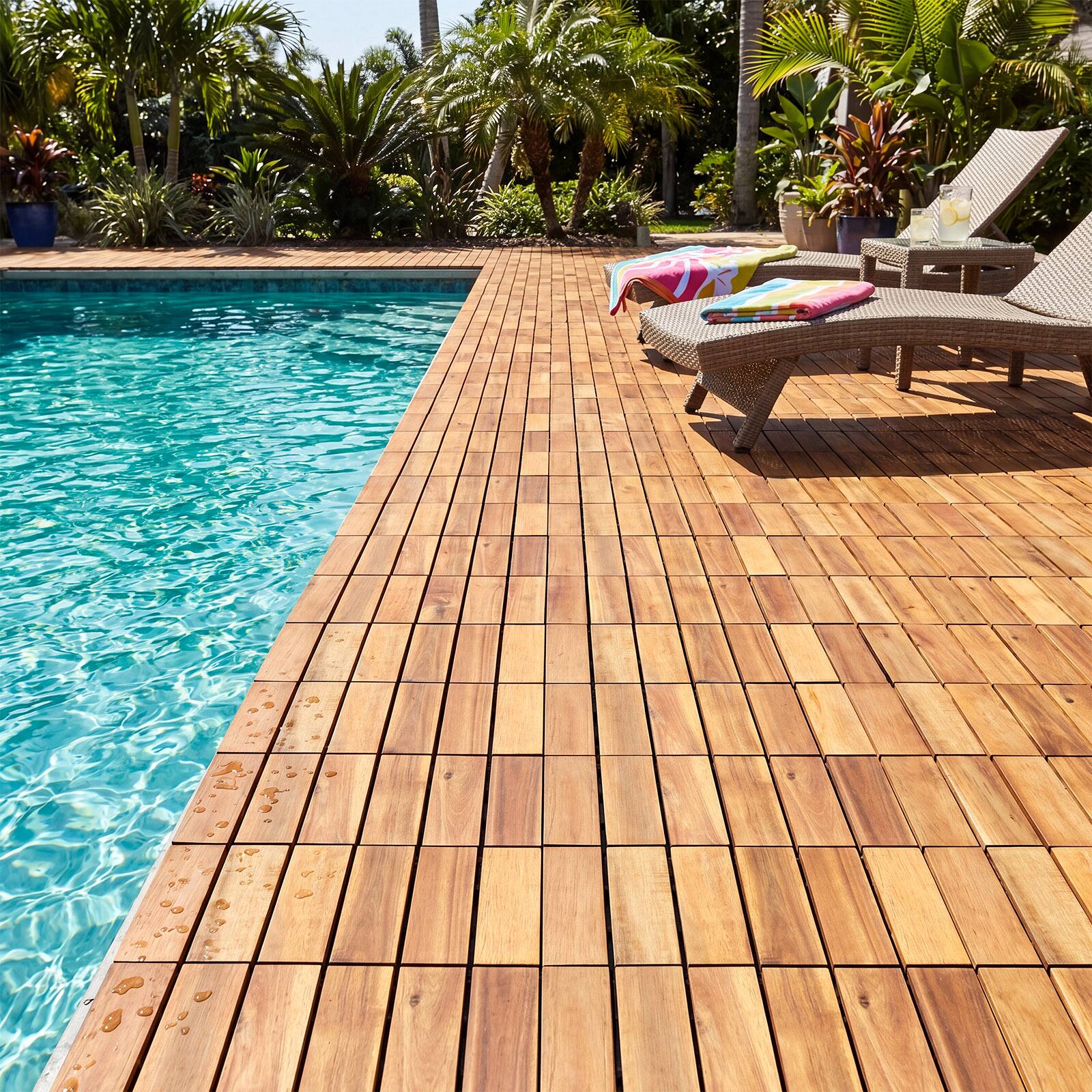 Alt View 1. Costway - Costway 12" x 12 Acacia Wood Interlocking Deck Tiles, 54 PCS Waterproof Flooring Tiles - Natural.