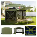 Front. VEVOR - Pop up Gazebo Screen Tent, 10 x 10 ft Large 6-Sided Camping Canopy Tent with Removable Top & Carry Bag - Green.
