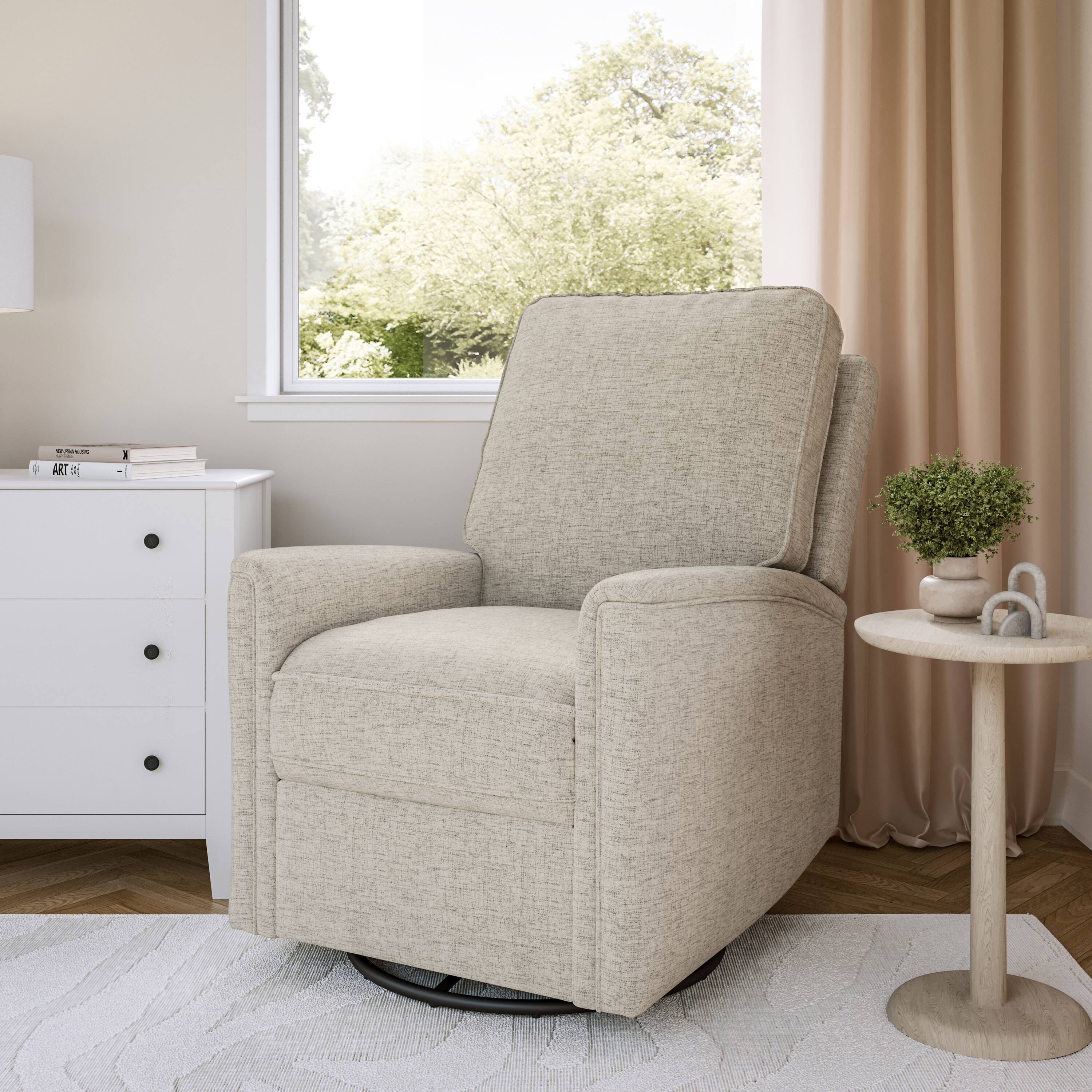 Alt View 1. CorLiving - Jasmine Fabric Upholstered Contemporary Swivel and Glider Recliner Chair - Beige.