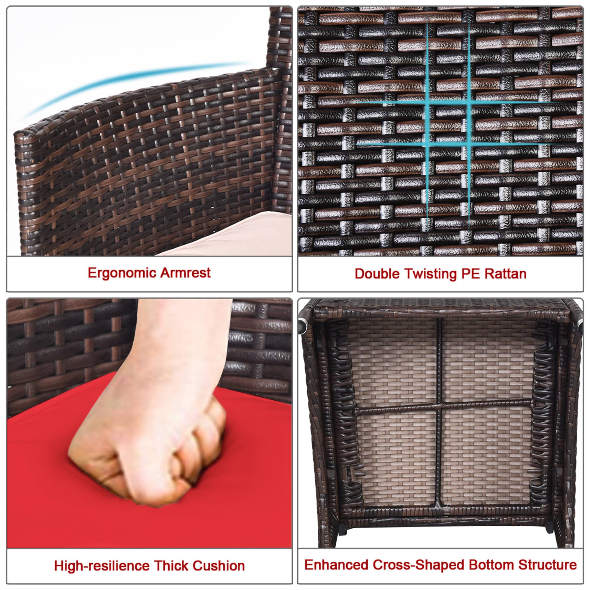 Ergonomic Armrest, Double Twisting PE Rattan, High-resilience Thick Cushion, Enhanced Cross-Shaped Bottom Structure