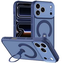 Dteck - for Apple iPhone 17 Pro Max Magnetic Case,Skin-feel Shockproof Non-Slip Bumper Matte Cover with Rotating Ring Holder - Blue
