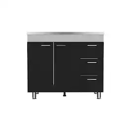 TuHome - Ferretti Utility Sink With Three Drawers And Double Door Cabinet - White / Black